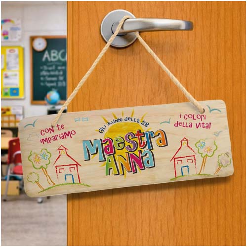 Targhetta Fuori Porta in Legno Personalizzato ''COLORI DELLA VITA'' idea regalo di classe fine anno scolastico Maestra asilo nido, scuola materna, elementare infanzia
