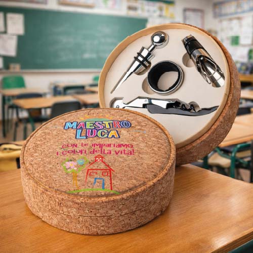Kit Set Vino Cavatappi Anello Salvagoccia accessori Inox Personalizzato con Nome Classe Alunni - Idea Regalo per Maestro Insegnante Scuola Primaria, Asilo, Elementare fine anno Scolastico COLORI DELLA VITA
