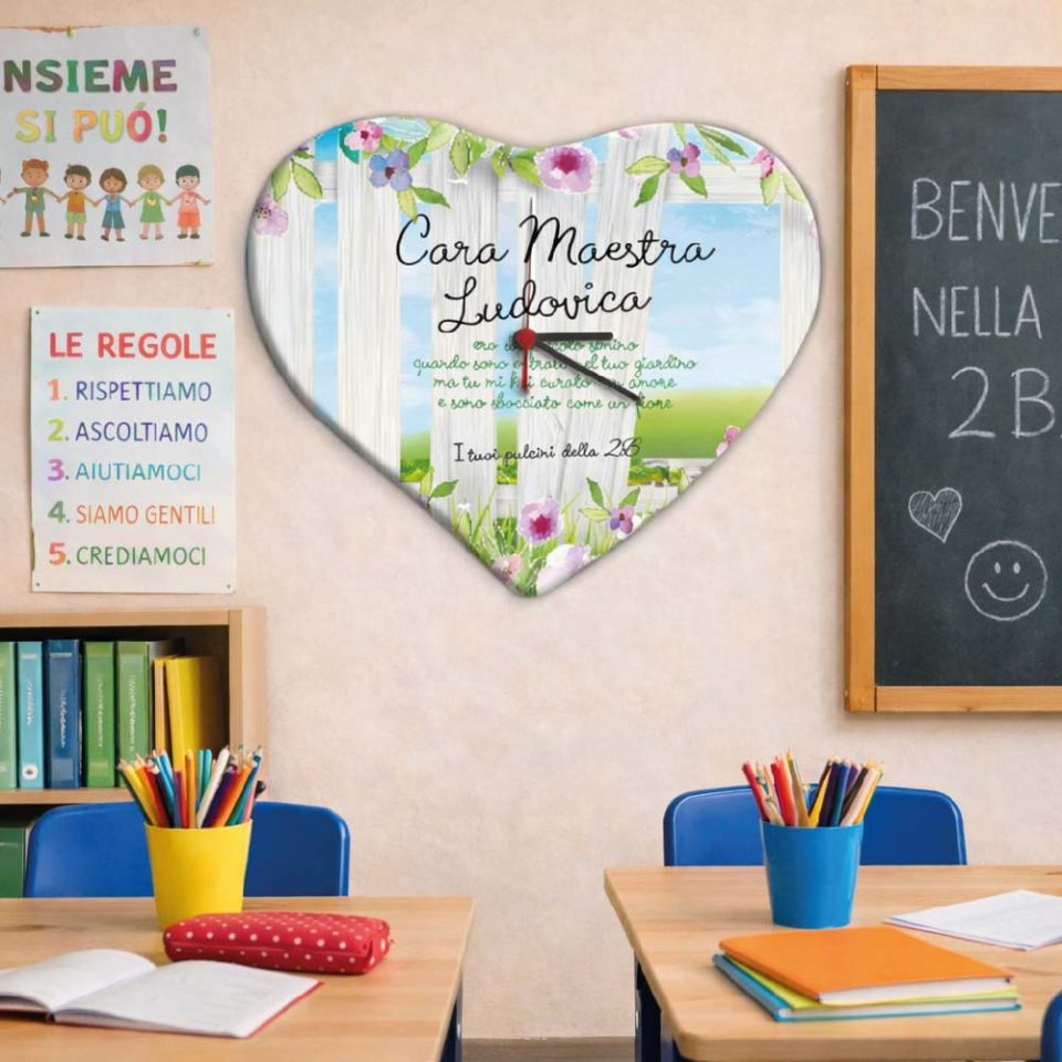 Orologio da parete in legno Personalizzato ''GIARDINO'' idea regalo di classe fine anno scolastico Maestra asilo nido, scuola materna, elementare infanzia e primaria