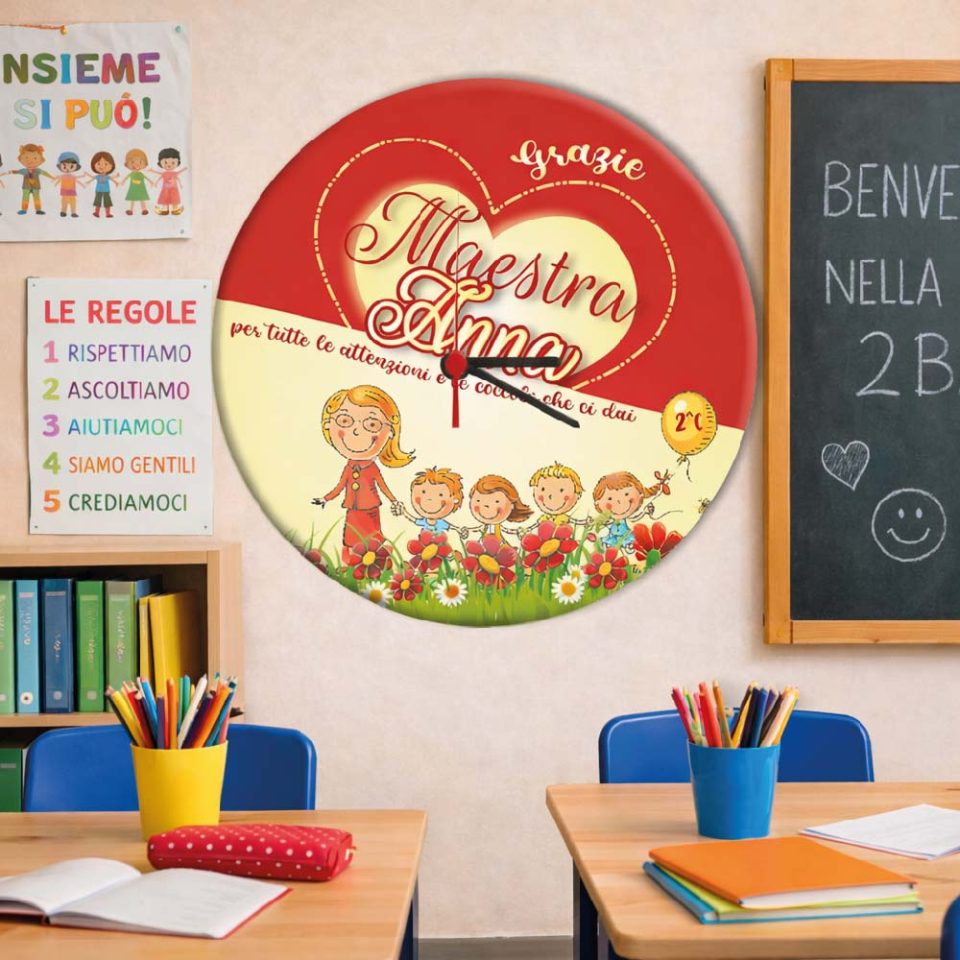 OROLOGIO IN LEGNO MAESTRA ''LE TUE COCCOLE'' CERCHIO