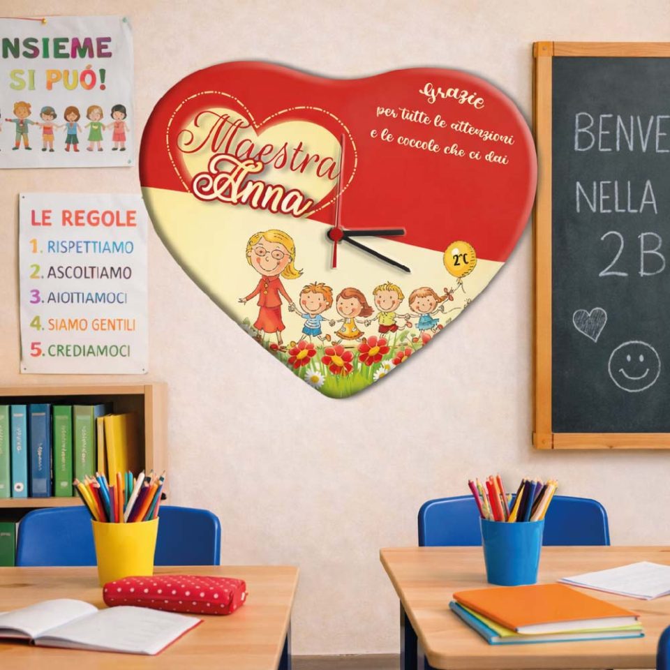 Orologio da parete in legno Personalizzato ''LE TUE COCCOLE'' idea regalo di classe fine anno scolastico Maestra asilo nido, scuola materna, elementare infanzia e primaria