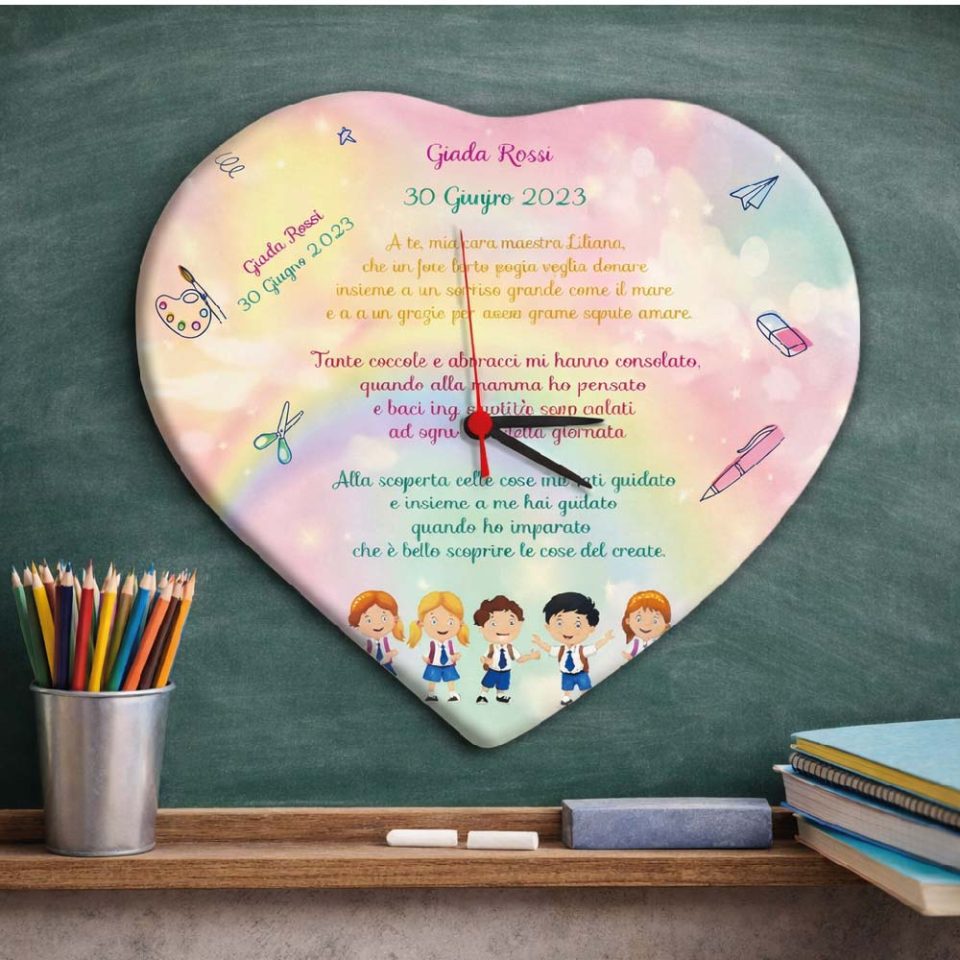 Orologio da parete in legno Personalizzato ''DEDICA A TE'' idea regalo di classe fine anno scolastico Maestra asilo nido, scuola materna, elementare infanzia e primaria