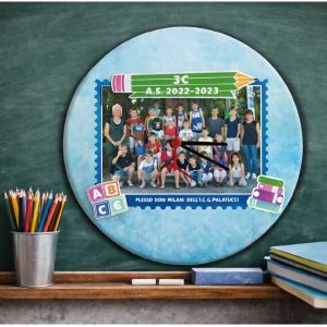 OROLOGIO IN LEGNO MAESTRA ''FOTO DI FINE ANNO'' CERCHIO