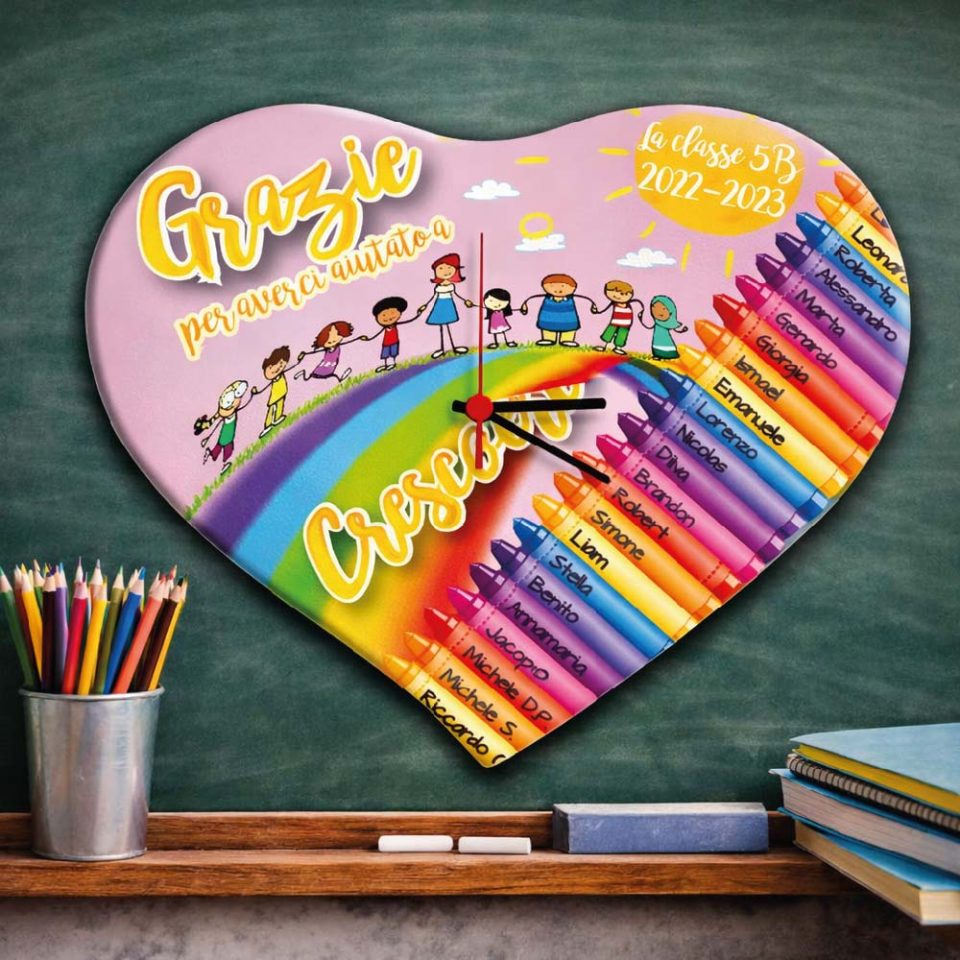 Orologio da parete in legno Personalizzato ''AULA DI COLORI'' idea regalo di classe fine anno scolastico Maestra asilo nido, scuola materna, elementare infanzia e primaria