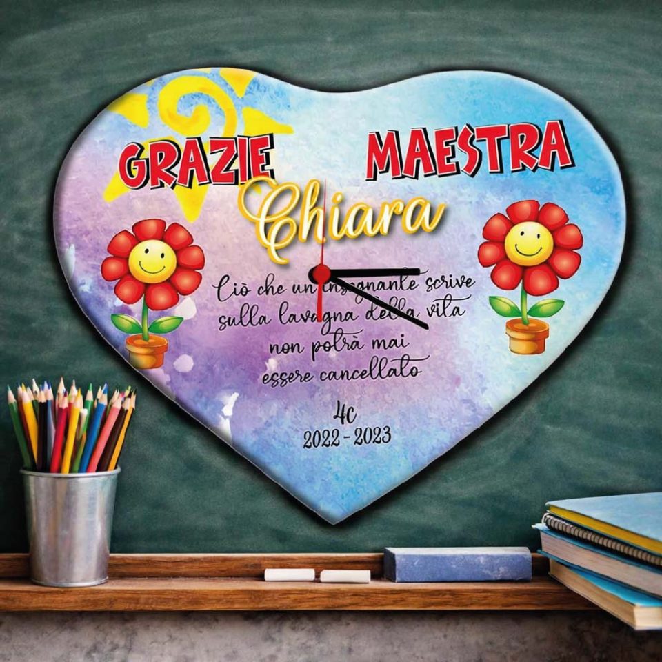 OROLOGIO IN LEGNO MAESTRA ''LAVAGNA DELLA VITA' CUORE