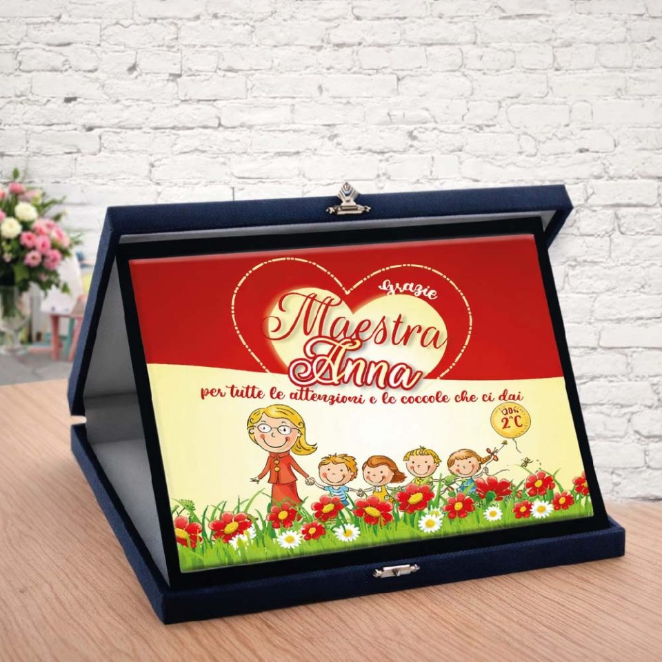 Targa Personalizzata ''LE TUE COCCOLE'' Astuccio in Legno Blu Idea Regalo di Classe fine Anno Scolastico Maestra Asilo Nido, Scuola Materna, elementare Infanzia