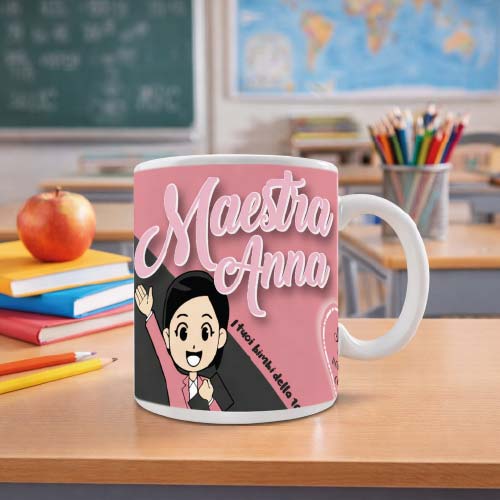 Tazza Mug in Ceramica Personalizzata ''SENZA DI TE'' idea regalo di classe fine anno scolastico Maestra asilo nido, scuola materna, elementare infanzia e primaria