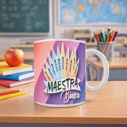 Tazza Mug in Ceramica Personalizzata ''MATITE NOMI'' idea regalo di classe fine anno scolastico Maestra asilo nido, scuola materna, elementare infanzia e primaria