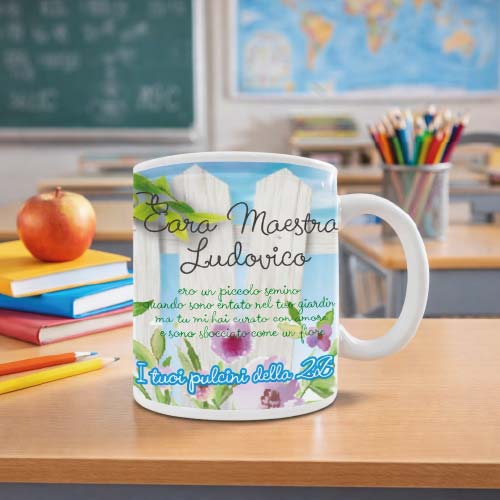 Tazza Mug in Ceramica Personalizzata ''GIARDINO'' idea regalo di classe fine anno scolastico Maestra asilo nido, scuola materna, elementare infanzia e primaria