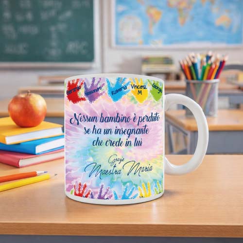 Tazza Mug in Ceramica Personalizzata ''MANINE'' idea regalo di classe fine anno scolastico Maestra asilo nido, scuola materna, elementare infanzia e primaria