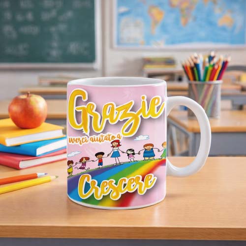 Tazza Mug in Ceramica Personalizzata ''AULA COLORI'' idea regalo di classe fine anno scolastico Maestra asilo nido, scuola materna, elementare infanzia e primaria