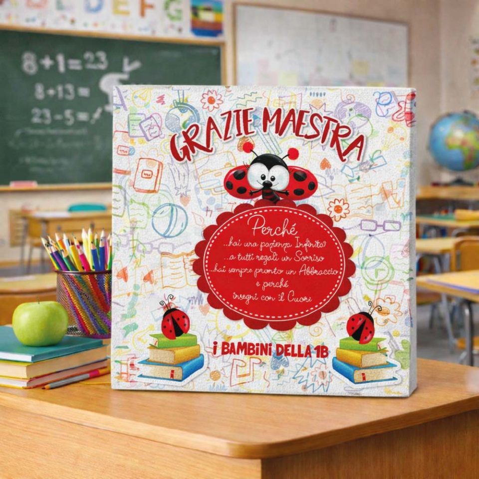 Tela Quadro in Canvas 40x40 cm ”COCCINELLA'' con telaio in legno, idea regalo di classe fine anno scolastico Maestra asilo nido, scuola materna, elementare infanzia e primaria