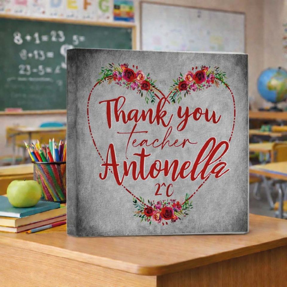 Tela Quadro in Canvas 40x40 cm ”THANK YOU TEACHER'' con telaio in legno, idea regalo di classe fine anno scolastico Maestra asilo nido, scuola materna, elementare infanzia e primaria