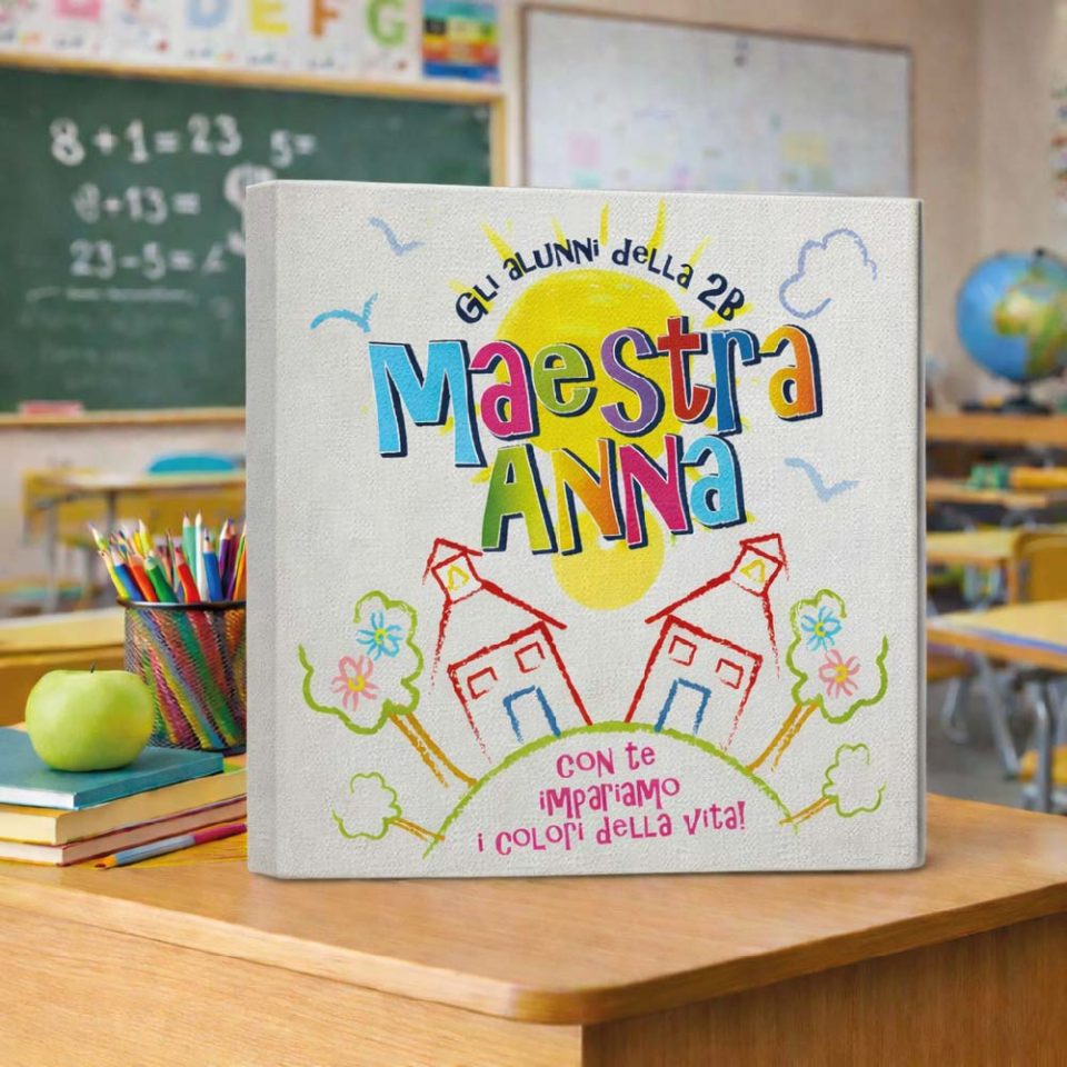 Tela Quadro in Canvas 40x40 cm ”COLORI DELLA VITA'' con telaio in legno, idea regalo di classe fine anno scolastico Maestra asilo nido, scuola materna, elementare infanzia e primaria