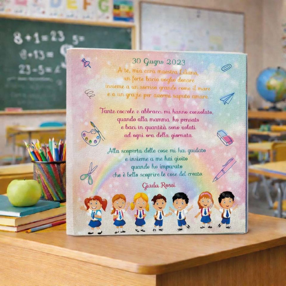 Tela Quadro in Canvas 40x40 cm ”LA MIA DEDICA'' con telaio in legno, idea regalo di classe fine anno scolastico Maestra asilo nido, scuola materna, elementare infanzia e primaria
