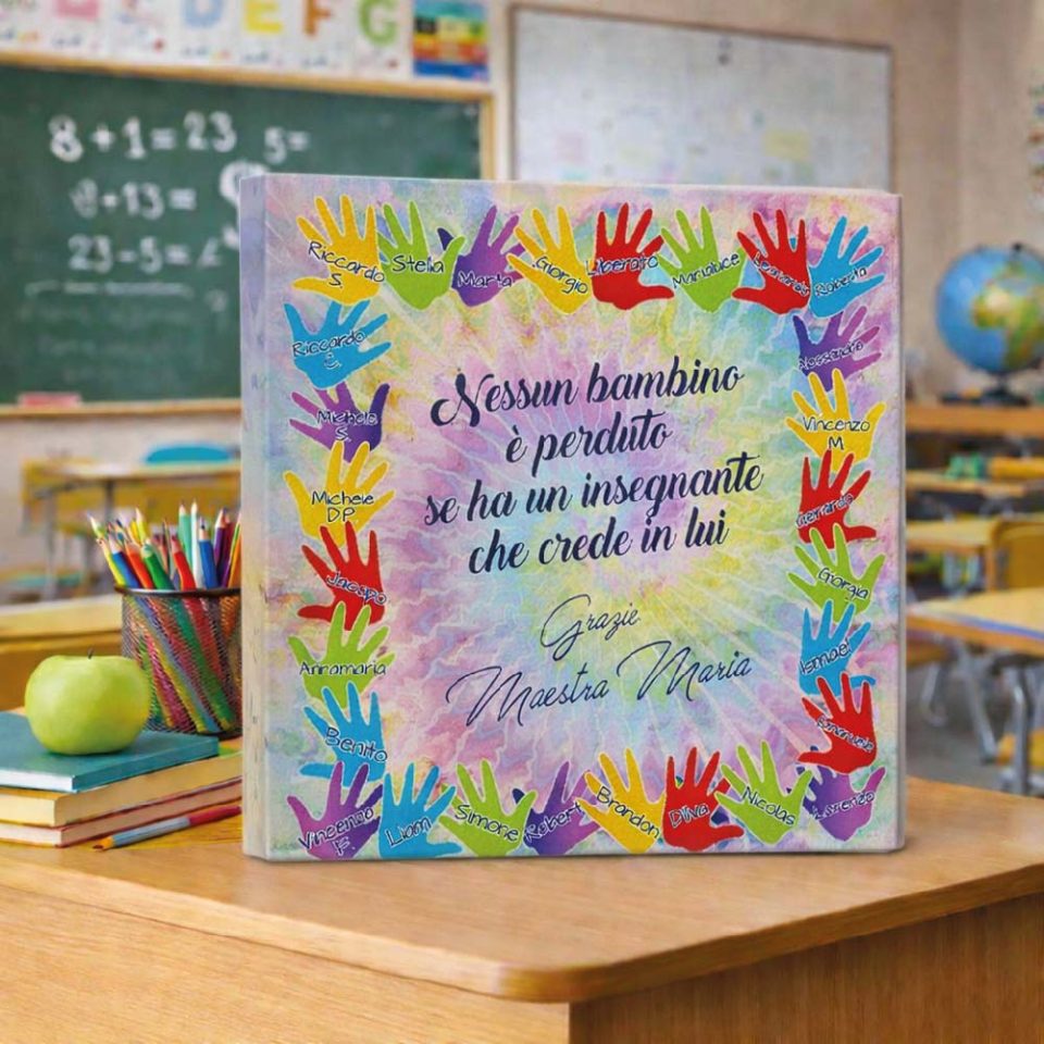 Tela Quadro in Canvas 40x40 cm ”MANINE CON NOMI'' con telaio in legno, idea regalo di classe fine anno scolastico Maestra asilo nido, scuola materna, elementare infanzia e primaria