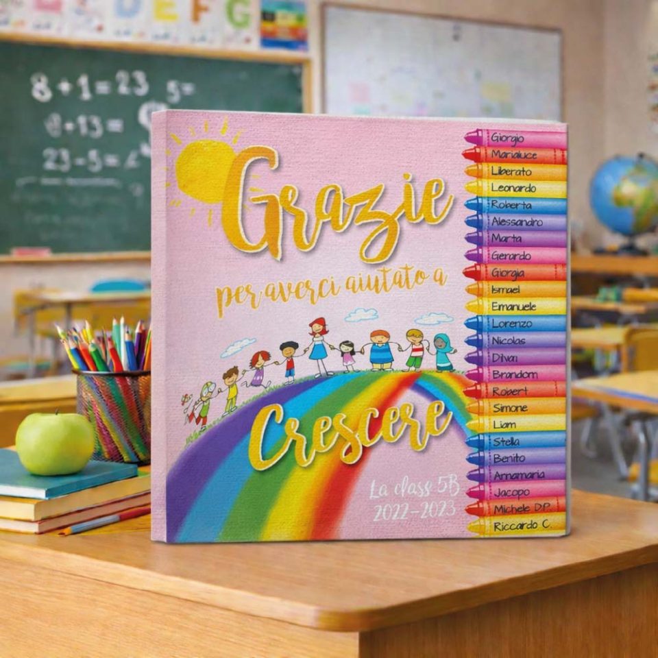 Tela Quadro in Canvas 40x40 cm ”AULA DI COLORI'' con telaio in legno, idea regalo di classe fine anno scolastico Maestra asilo nido, scuola materna, elementare infanzia e primaria