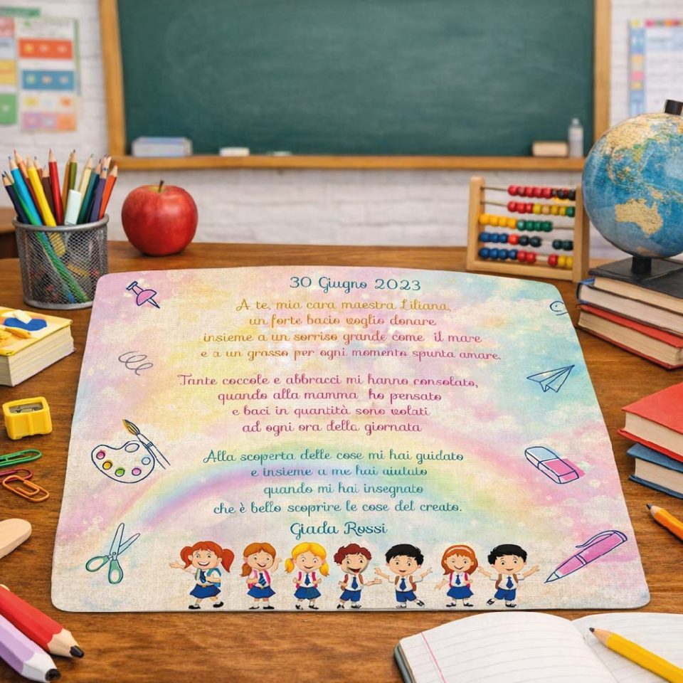 Tovaglietta colazione in Canvas Personalizzata ''LA DEDICA'' idea regalo di classe fine anno scolastico Maestra asilo nido, scuola materna, elementare infanzia e primaria