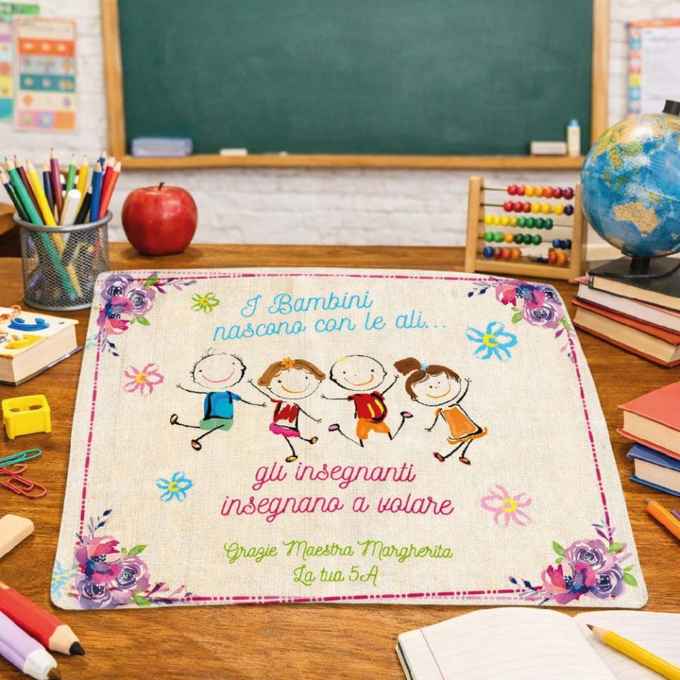 Tovaglietta colazione in Canvas Personalizzata ''VOLARE'' idea regalo di classe fine anno scolastico Maestra asilo nido, scuola materna, elementare infanzia e primaria