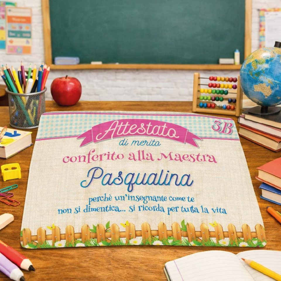 Tovaglietta colazione in Canvas Personalizzata ''ATTESTATO DI MERITO'' idea regalo di classe fine anno scolastico Maestra asilo nido, scuola materna, elementare infanzia e primaria