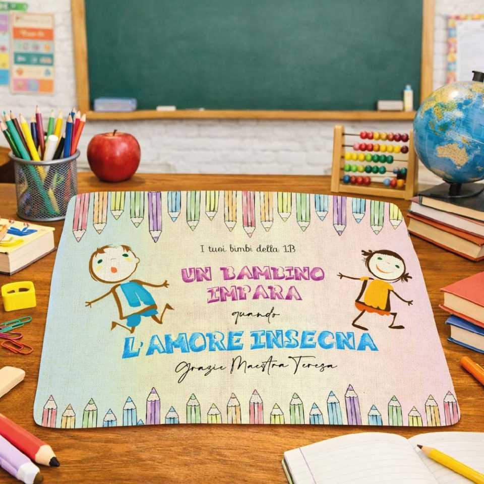 Tovaglietta colazione in Canvas Personalizzata ''L'AMORE INSEGNA'' idea regalo di classe fine anno scolastico Maestra asilo nido, scuola materna, elementare infanzia e primaria