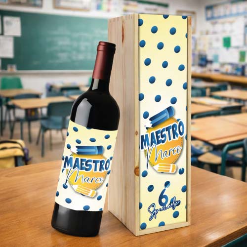 Kit Set Scrigno in Legno con Etichetta Adesiva per Bottiglia Personalizzato con Nome Classe Alunni - Cassetta Porta Bottiglie Idea Regalo per Maestro Insegnante fine anno Scolastico 6 SPECIALE