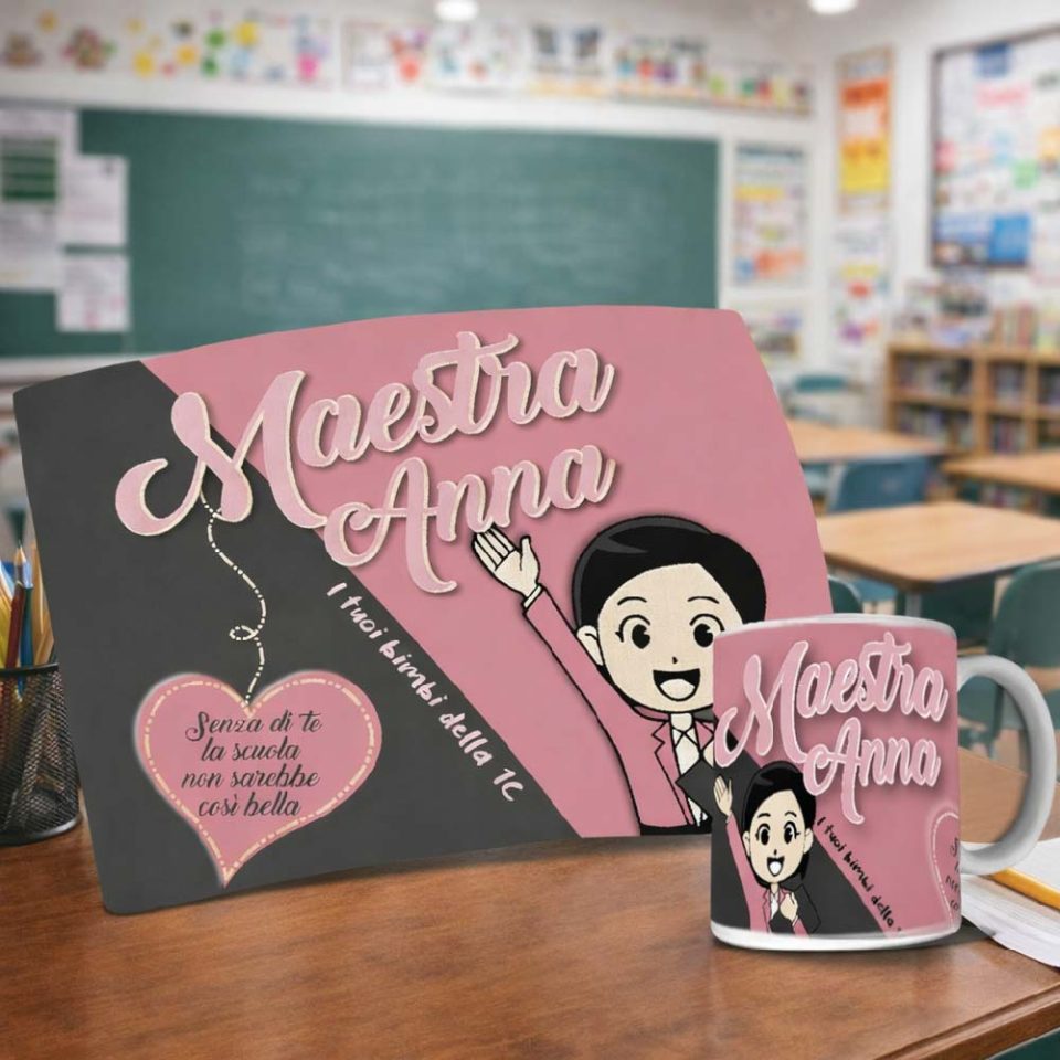 Kit Tovaglietta Tazza colazione Personalizzato ''SENZA DI TE'' idea regalo di classe fine anno scolastico Maestra asilo nido, scuola materna, elementare infanzia e primaria