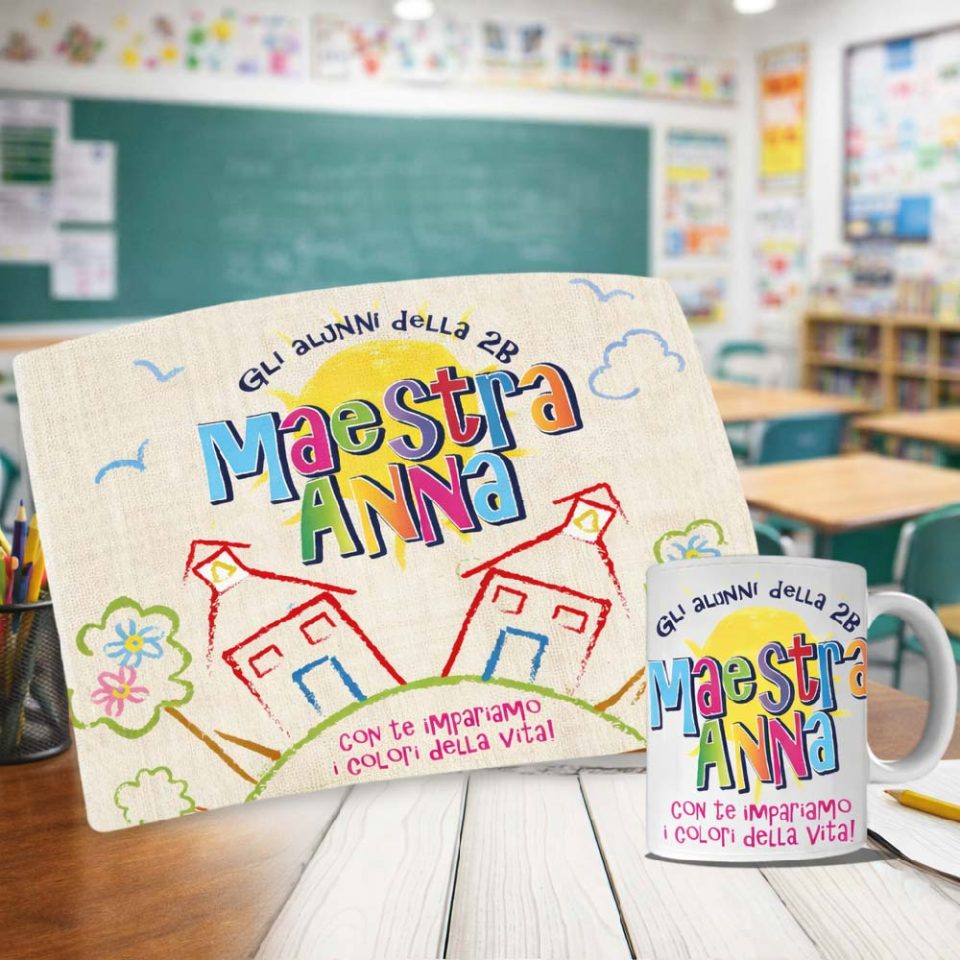 Kit Tovaglietta Tazza colazione Personalizzato ''COLORI DELLA VITA'' idea regalo di classe fine anno scolastico Maestra asilo nido, scuola materna, elementare infanzia e primaria