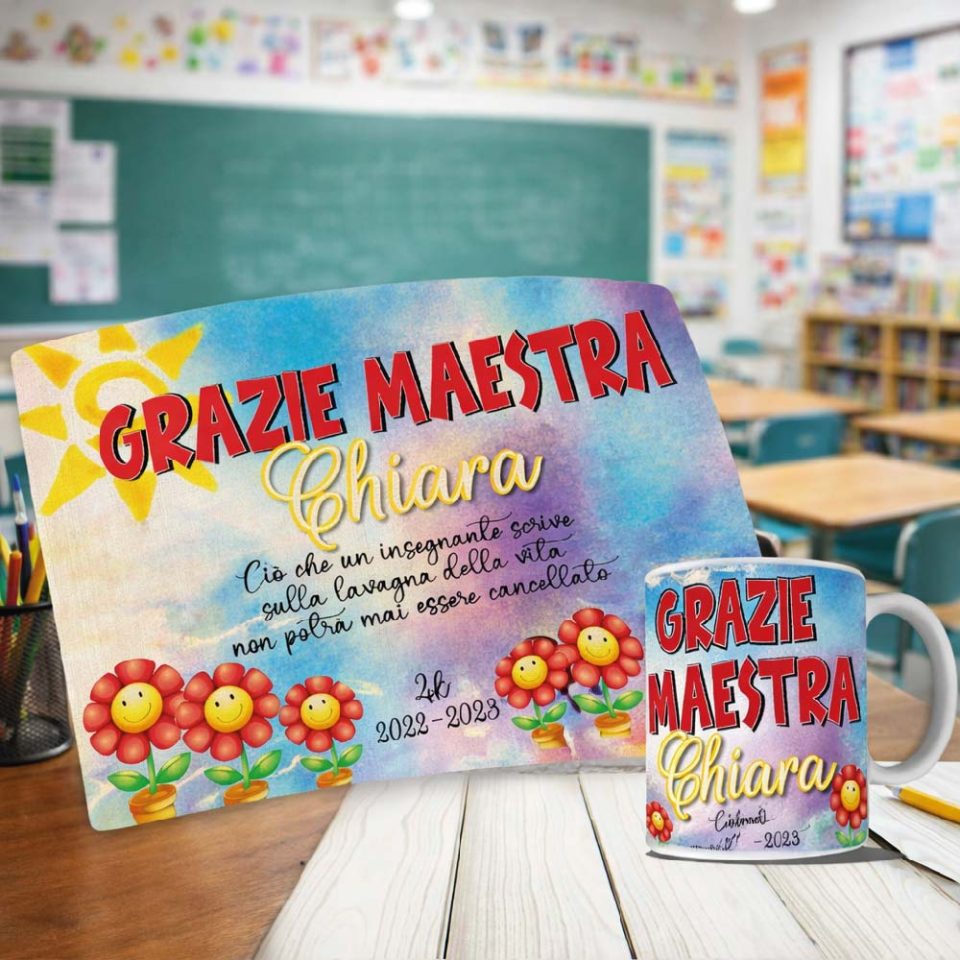 Kit Tovaglietta Tazza colazione Personalizzato ''LAVAGNA DELLA VITA'' idea regalo di classe fine anno scolastico Maestra asilo nido, scuola materna, elementare infanzia e primaria