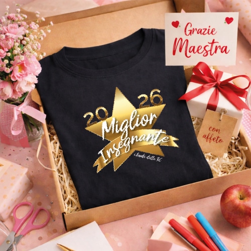 T-Shirt Maglietta Maglia Donna Personalizzata ''BEST'' Idea Regalo di Classe fine Anno Scolastico per Maestra Asilo Nido, Scuola Materna, elementare Infanzia e primaria