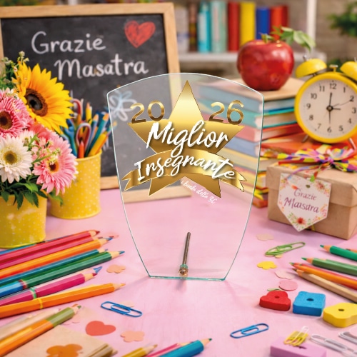 Targa Personalizzata – Targa Commemorativa in Cristallo Vetro | Idea Regalo Personalizzabile con Nome per Maestra Insegnante Scuola Primaria Asilo Elementare fine anno ''MIGLIOR INSEGNANTE''