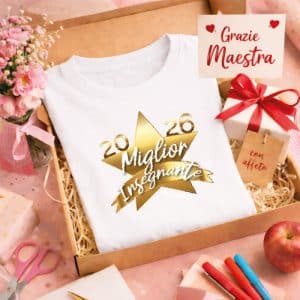 T-SHIRT MAESTRA BIANCA ''MIGLIOR INSEGNANTE''