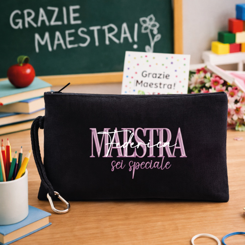 Pochette ''SPECIALE'' Personalizzata – Astuccio in Tela – Con NOME Ricamato – Idea Regalo di Classe fine Anno Scolastico Maestra Asilo Nido, Scuola Materna, elementare Infanzia e primaria