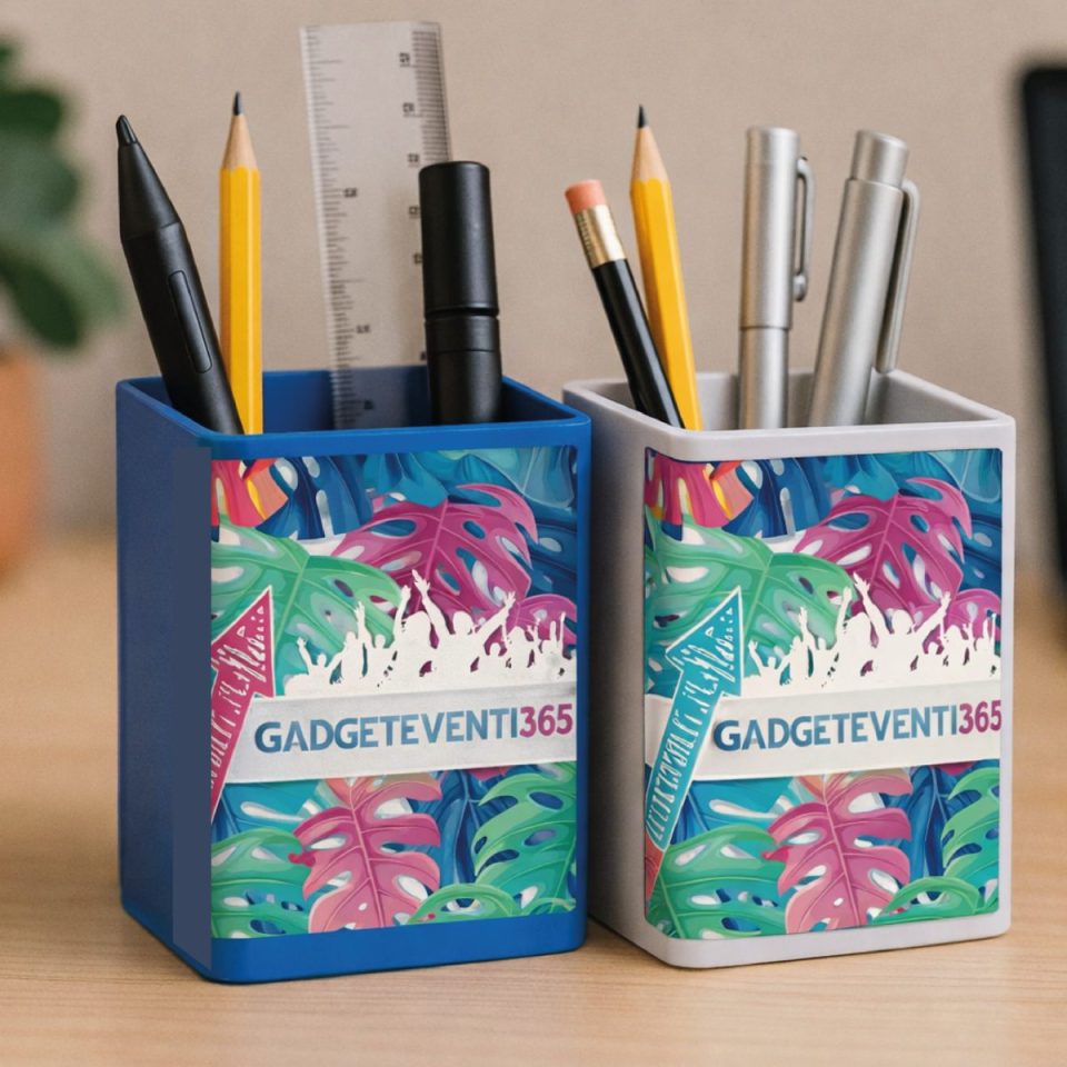 Portapenne in Plastica Personalizzato con Logo – Contenitore Scrivania ABS Ufficio (Blu o Bianco)