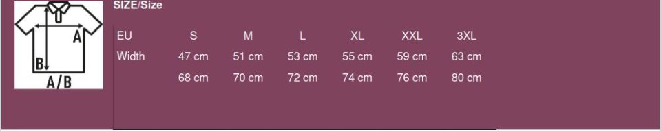 Tabella taglie polo uomo cotone piqué misure S M L XL XXL 3XL
