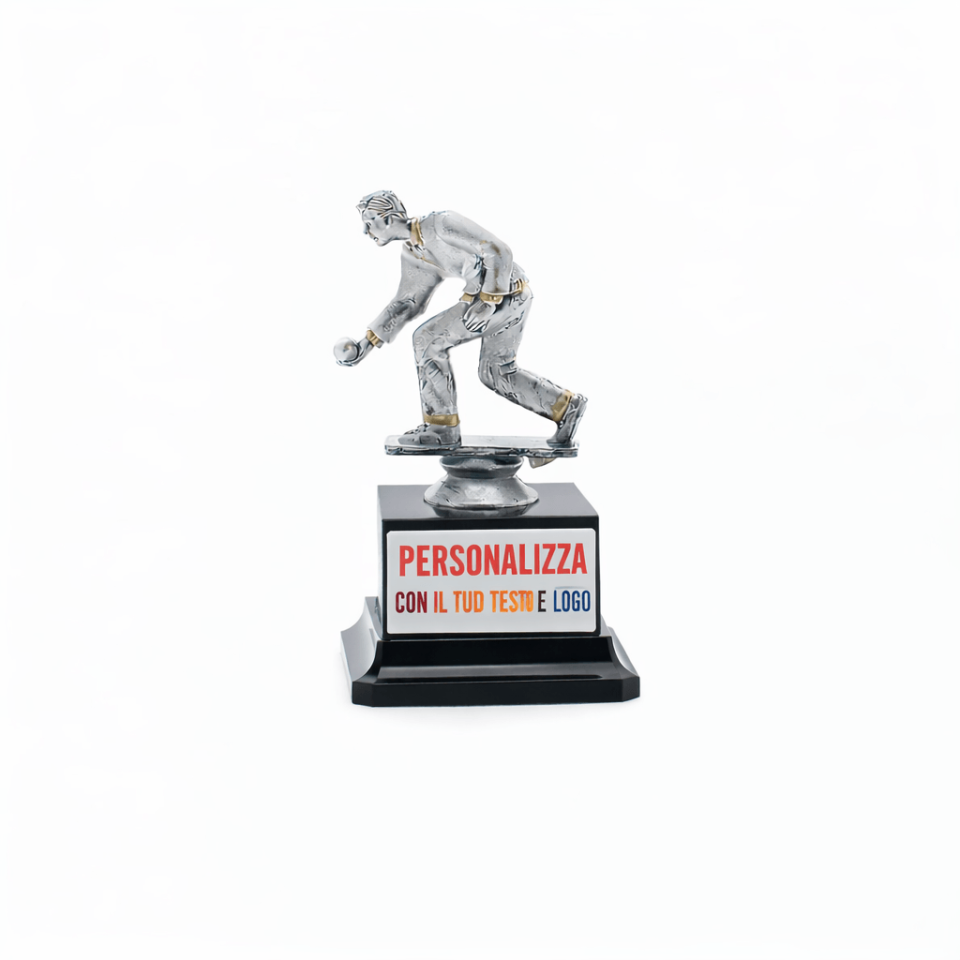 Trofeo Bocce 15 cm Argento Personalizzato con Targhetta Bianca | Coppa Premiazioni