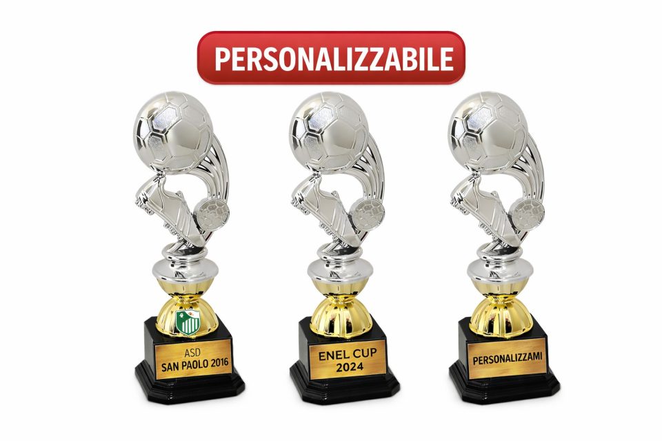 Trofeo Calcio Personalizzato con Targhetta – Modello Trafford 26 cm Argento/Oro | Coppa Premiazioni Eventi, Tornei e Squadre