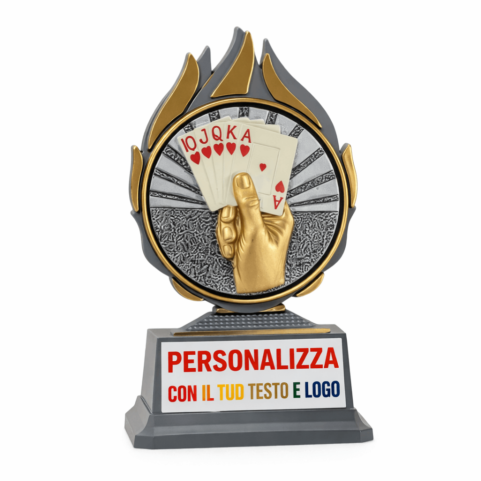 Trofeo Carte 14 cm Argento Personalizzato con Targhetta | Coppa Premiazioni Giochi di Carte