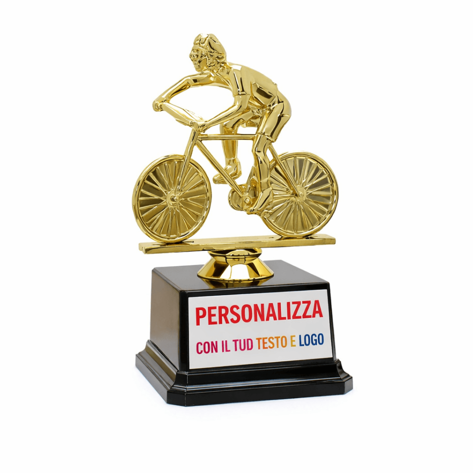 Trofeo Ciclismo 16 cm Oro Personalizzato con Targhetta | Coppa Bicicletta Premiazioni