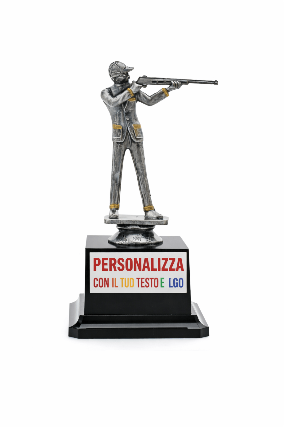 Trofeo Caccia Tiro 18 cm Argento Personalizzato con Targhetta Bianca | Coppa Premiazioni